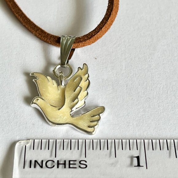 Silver White Dove Bird Pendant Necklace Plated 18-19" Enamel Holy Spirit Peace - Picture 8 of 9